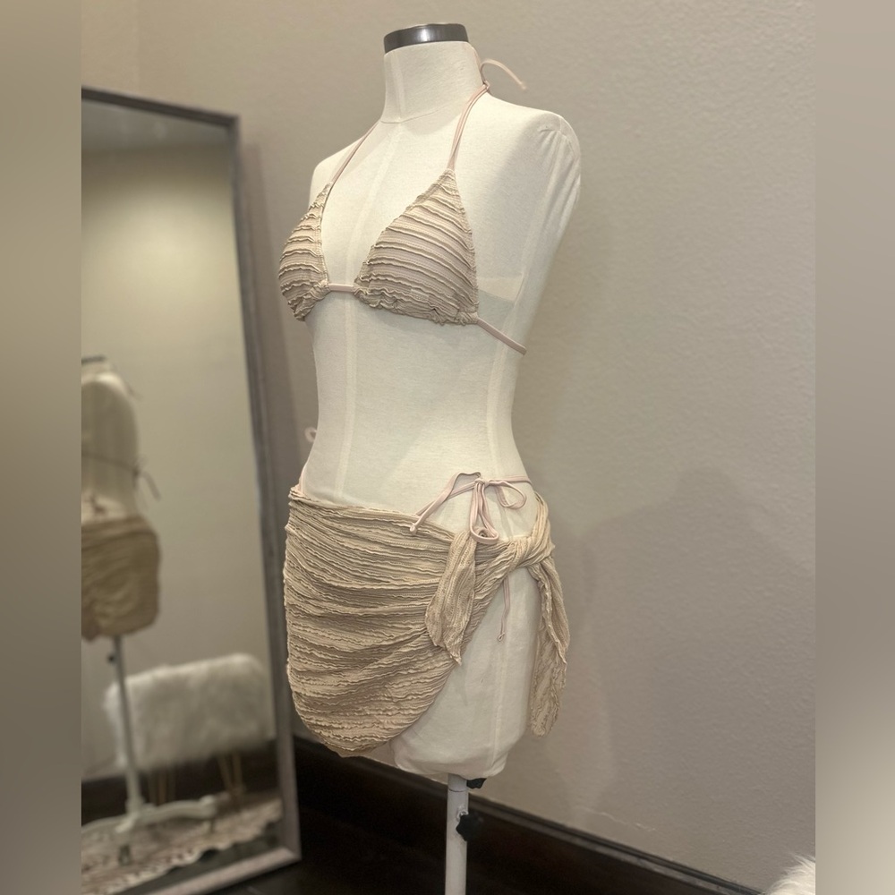 Beige Textured Bikini Set